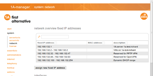 Webmanager - Fixed IP addresses